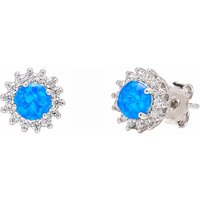 Blue Opal Halo Sun Sterling Silver Stud Earrings