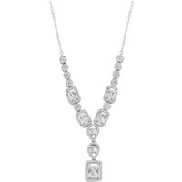 Elegant Y Sterling Silver Necklace with Emerald-Cut & Teardrop Gemstones