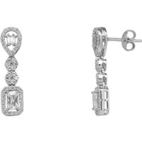 Elegant Sterling Silver Earring with Emerald-Cut & Teardrop Gemstones