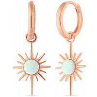 White Opal Northernstar Drop Hoop Earrings Sterling Silver