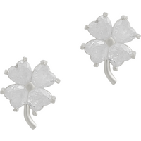 Four Leaf Clover Sterling Silver Stud Earrings - White
