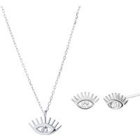 White Eye Evil Eye Sterling Silver Necklace and Studs Set