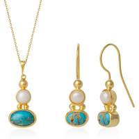Turquoise Authentic Pendant and Earrings Sterling Silver Gold Plated Set