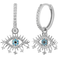 Evil Eye Earring Blue Eye Eyelash Pave Sterling Silver Earrings
