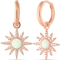 White Opal Sun Drop Hoop Earrings Sterling Silver