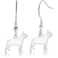 Boston Terrier Silhouette Silver Earrings