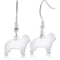 Catalan Sheepdog Silhouette Silver Earrings