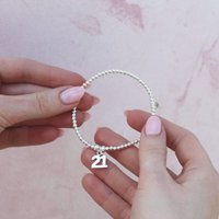 Number 21 on Silver Ball Bead Bracelet