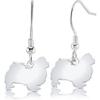 Pekingese Silhouette Silver Earrings
