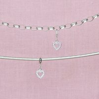 Pink Crystal Heart Pendant Charm - Sterling Silver