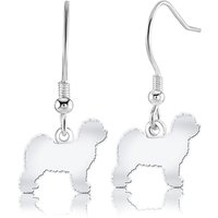 Tibetan Terrier Silhouette Silver Earrings