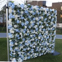 Aperturee Elegant Faux Blue Rose Wedding Floral Backdrop Decor, 4 x 8 ft (1.2 x 2.4 m), 746 USD, artificial flower wall, S0D4830-S