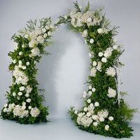 Aperturee Set of 2 Plant White Rose Wedding Floral Horn Arch, 5.2 ft / 6.2 ft, 682 USD, artificial flower wall, S0D9207-S-Sea