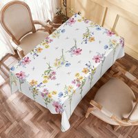 Aperturee Watercolor Wildflower Daisy Rectangle Tablecloth, Colorful Spring Floral Event Table Decor