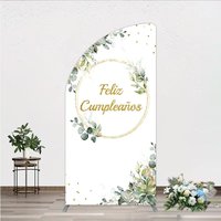 Aperturee Feliz Cumpleaños Arch Backdrop, Eucalyptus Greenery Gold Frame Birthday Party Studio