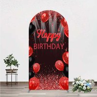 Aperturee Red and Black Balloons Birthday Arch Backdrop Glitter Sparkle Celebration Photography Background