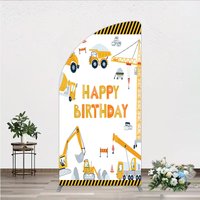 Aperturee Construction Arch Backdrop, Happy Birthday Vehicles Truck Crane Party Supplies Studio