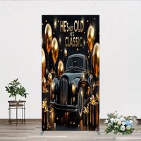 Aperturee Classic Car Arch Backdrop, Vintage Black Car Gold Birthday Party Decorations Art