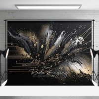 Aperturee Abstract Black Gold Splatter Fine Art Backdrop, Thick Paint Strokes Studio Portrait Photography Background, Studio Props
