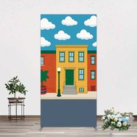 Aperturee Cartoon Street and House Arch Backdrop Neighborhood Building Photography Background