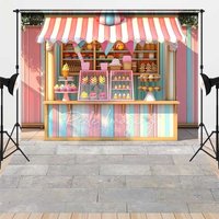 Aperturee Pastel Ice Cream Stand Cake Smash Backdrop, Sweet Cupcakes and Candy Shop Photography Studio Background