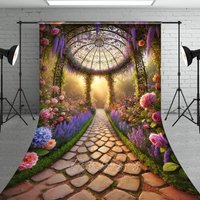 Aperturee Enchanted Garden Gazebo Backdrop, Rose and Lavender Path with Sunlit Stone, Professional Landscape Prop