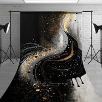 Aperturee Black and Gold Liquid Swirl Abstract Backdrop, Thick Paint Drips Art Photography Background for Pro Studio