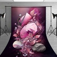 Aperturee Pink Crystal Gemstone and Stylized Leaves Backdrop, Dark Plum Abstract Luxury Background