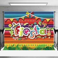 Aperturee Mexican Fiesta Party Backdrop Colorful Serape Stripes and Sombrero Professional Photography Prop