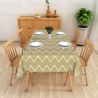 Aperturee Yellow and White Zigzag Geometric Lines Rectangle Tablecloth, Boho Style Dining Room Decor, Washable Kitchen Table Cover Premium