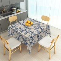 Aperturee Classic Navy Blue Toile Floral Rectangle Tablecloth, Professional High-Res Vintage Toile Cover
