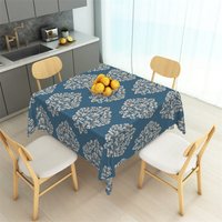 Aperturee Elegant Blue Damask Floral Rectangle Tablecloth, Vintage Classic Pattern Table Cover, Professional Studio Prop