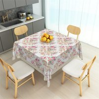 Aperturee Shabby Chic Pink Rose and Gold Scroll Rectangle Tablecloth, Floral Lace Edge Table Cover, High-Res Floral Prop