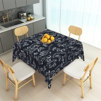 Aperturee Japanese Style White Butterfly and Bamboo Rectangle Tablecloth, Navy Blue Oriental Pattern Table Cover, Artistic Prop