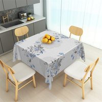 Aperturee Delicate Light Blue Floral Rectangle Tablecloth, Shabby Chic Grey Leaf Table Cover, High-Res Soft Floral Prop