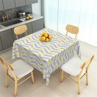 Aperturee Modern Grey and Yellow Chevron Rectangle Tablecloth, Geometric Interlocking Block Pattern Table Cover, Studio Prop