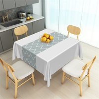 Aperturee Dusty Blue Geometric Band Rectangle Tablecloth, Modern White Herringbone Pattern Table Cover, Professional Prop