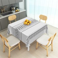 Aperturee Black Tribal Geometric Band Rectangle Tablecloth, Modern Boho Pattern Table Cover, Artistic Photography Prop