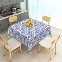 Aperturee Classic Blue Damask Floral Rectangle Tablecloth, Baroque Pattern Table Cover, Professional Studio Prop