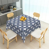 Aperturee Navy Blue Japanese Wave Checkered Rectangle Tablecloth, Oriental Seigaiha Pattern Table Cover, Artistic Photography Prop