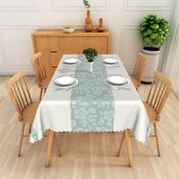 Aperturee White Light Blue Floral Center Pattern Rectangle Tablecloth, Elegant Spring Kitchen Decor, Washable Dining Table Cover
