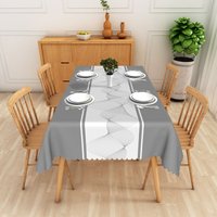 Aperturee Grey and White Abstract Wave Line Art Rectangle Tablecloth, Modern Minimalist Dining Decor, Washable Kitchen Table Cover