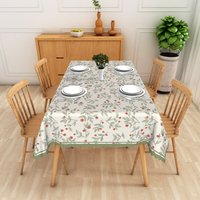 Aperturee Red Berries Green Leaves Pattern Rectangle Tablecloth, Rustic Botanical Dining Room Decor, Washable Kitchen Table Cover