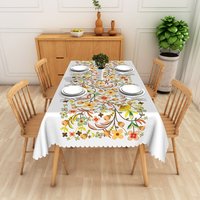 Aperturee Colorful Vintage Floral Vine Center Rectangle Tablecloth, Rustic Spring Dining Room Decor, Washable Kitchen Table Cover