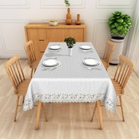 Aperturee White Delicate Floral Border Pattern Rectangle Tablecloth, Elegant Dining Room Decor, Washable Kitchen Table Cover