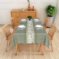Aperturee Sage Green Rustic Texture Floral Center Rectangle Tablecloth, Elegant Dining Decor, Washable Table Cover