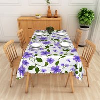 Aperturee Purple Floral Vine Rectangle Tablecloth Spring Garden Blossom Table Cover Professional Prop