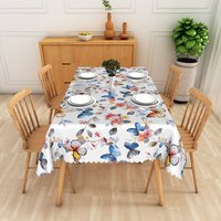 Aperturee Watercolor Butterfly and Floral Rectangle Tablecloth Colorful Insect and Flower Studio Prop