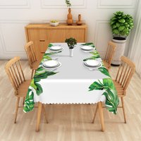 Aperturee Bright Green Tropical Leaf Border Rectangle Tablecloth Banana Leaf Professional Photography Prop