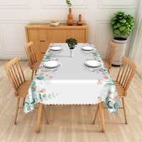 Aperturee Pink Wildflower and Green Leaf Border Rectangle Tablecloth Watercolor Floral Professional Prop